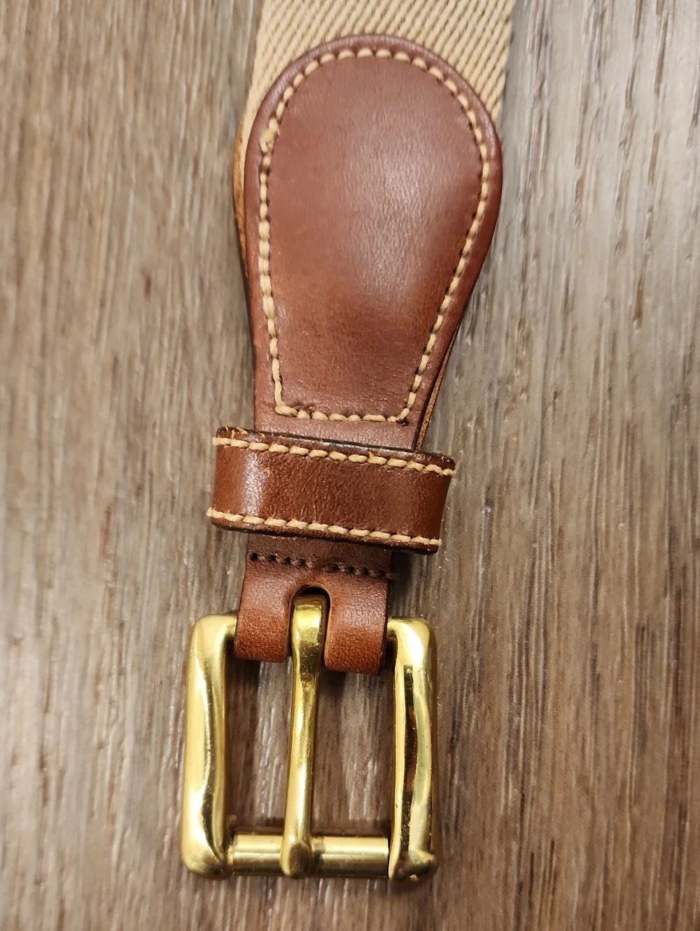 Vintage Dooney Bourke Belt Wool Solid Brass Buckle Leather Trim Neutral size 32